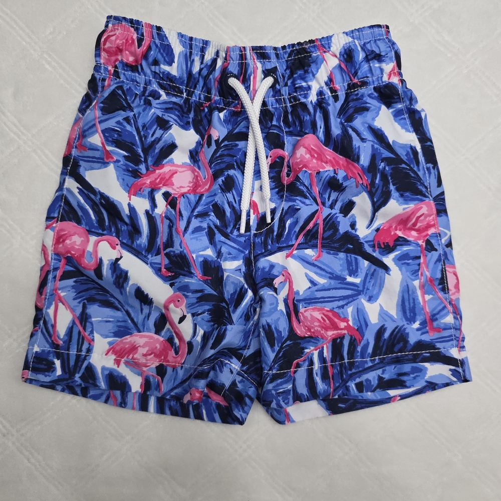 The Children's Place Blue Swim Trunks with Pink Flamingo Print